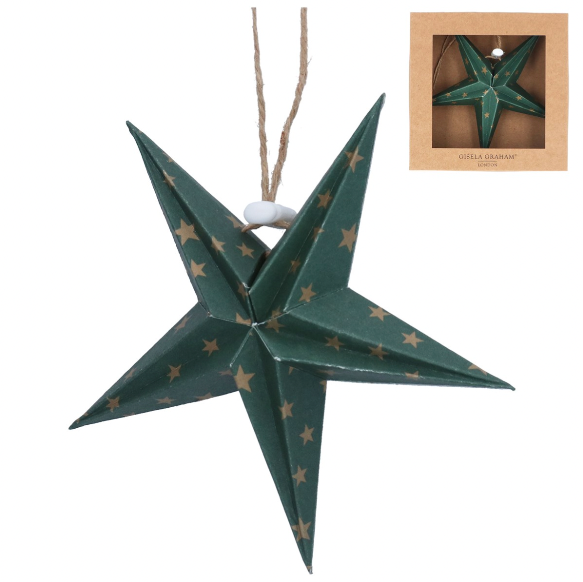 Boxed Paper star Hanging Decoration - Green with gold
