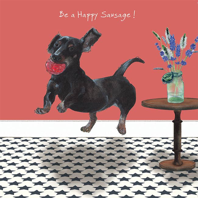 Happy Sausage Daschund Dog Greeting Card