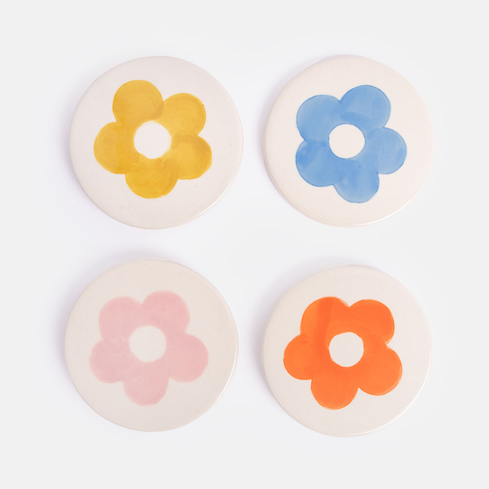 Set of 4 Round Floral Coasters
