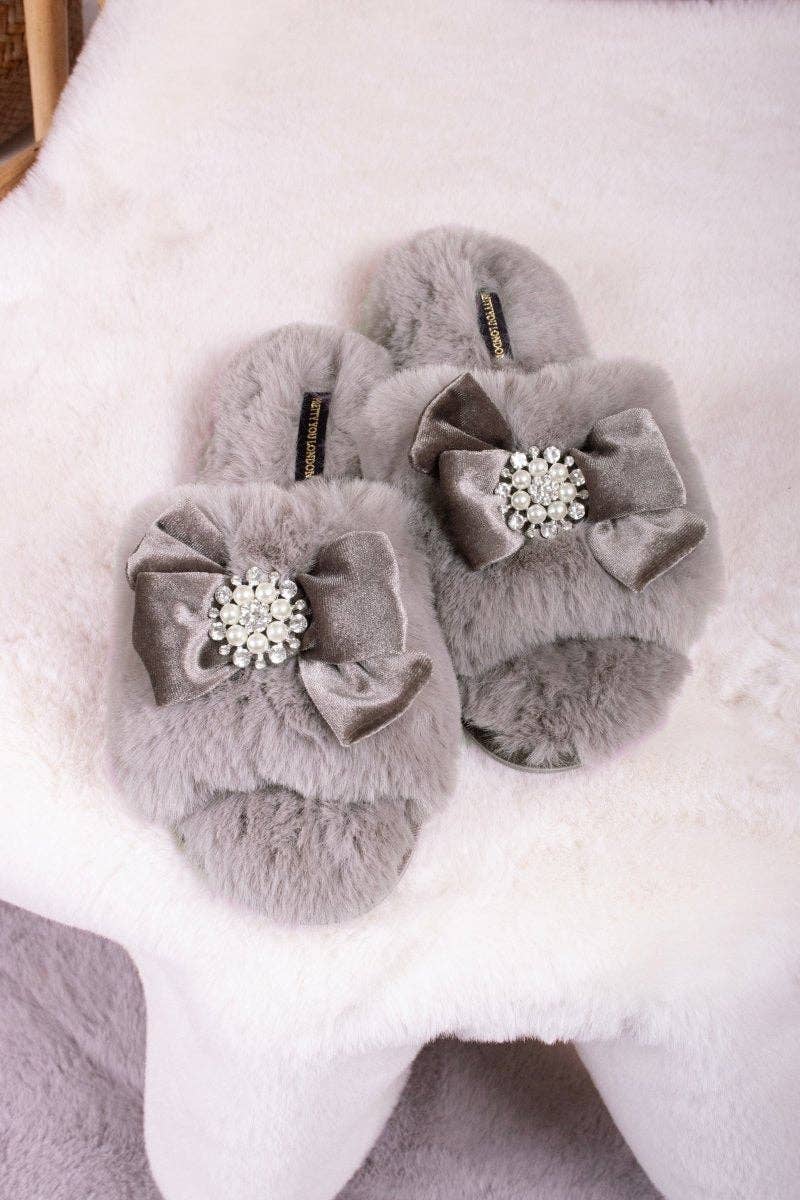 Anya Embellished Slider Slippers in Mink