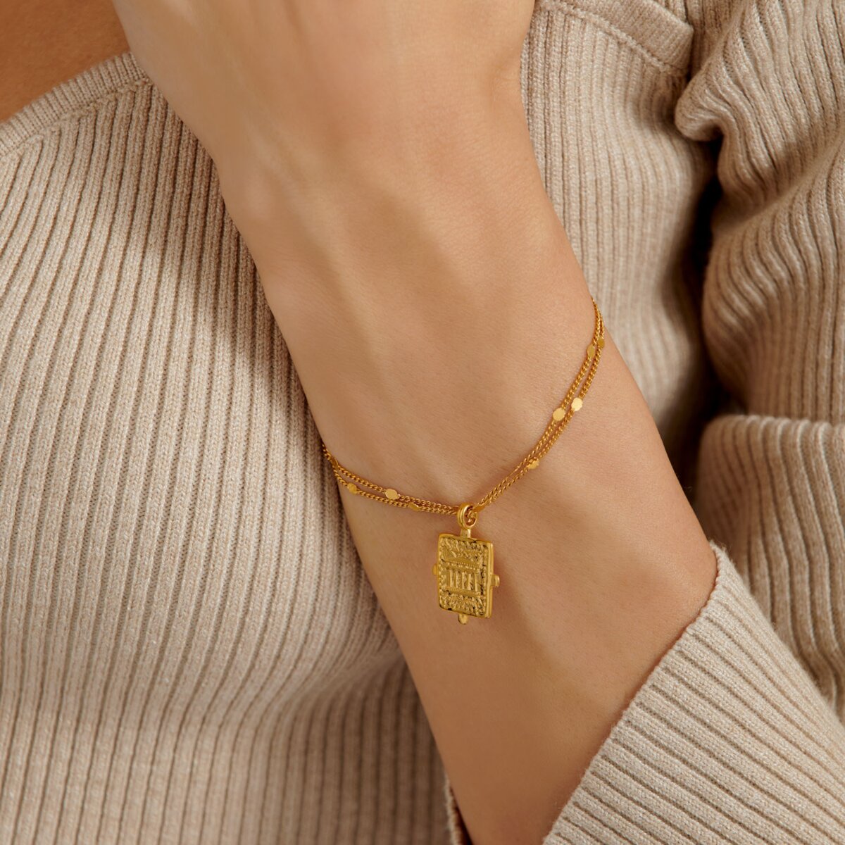 'Luck' Waterproof Gold Antique Coin Bracelet