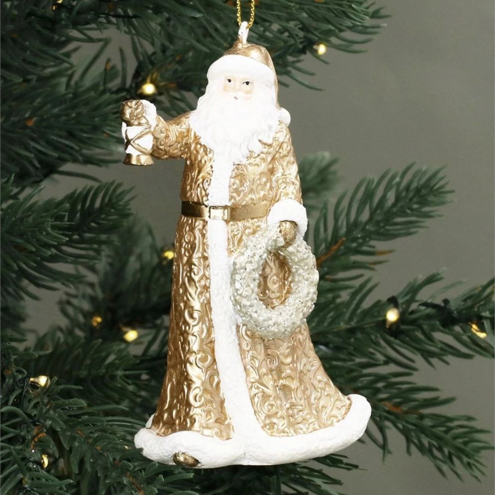 White & Gold Resin Santa Decoration