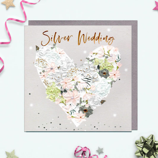 Silver Wedding Flower Heart