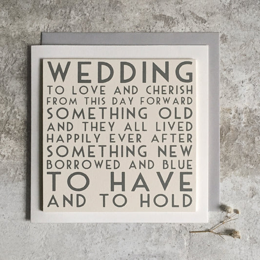 Sq wood word card - Wedding