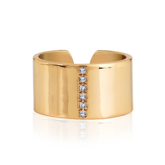 Aztek Cuff Ring - Gold- Adjustable size K-Q