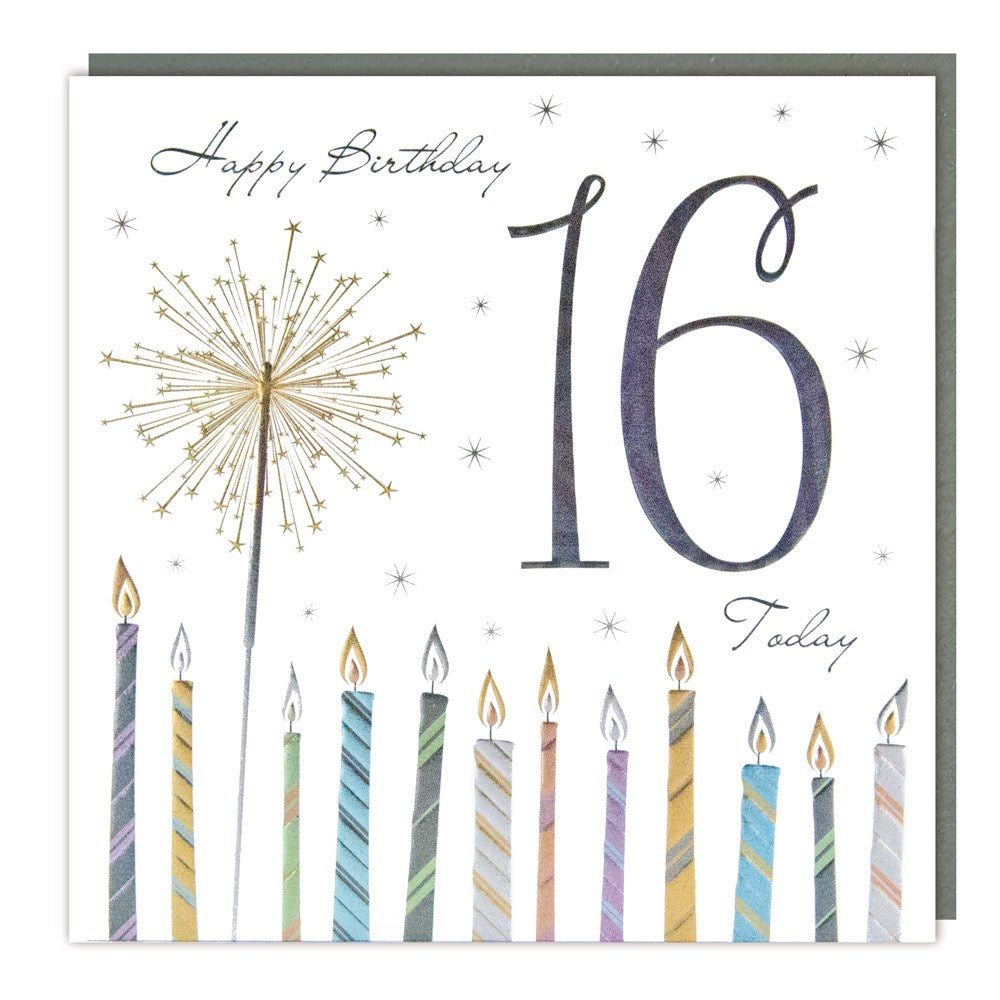 Age 16th Birthday Candles With Sparkler Card