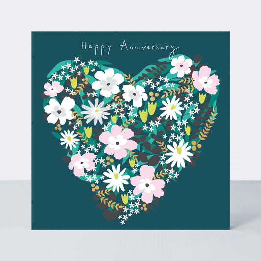 HAPPY ANNIVERSARY/BLUE FLORAL HEART
