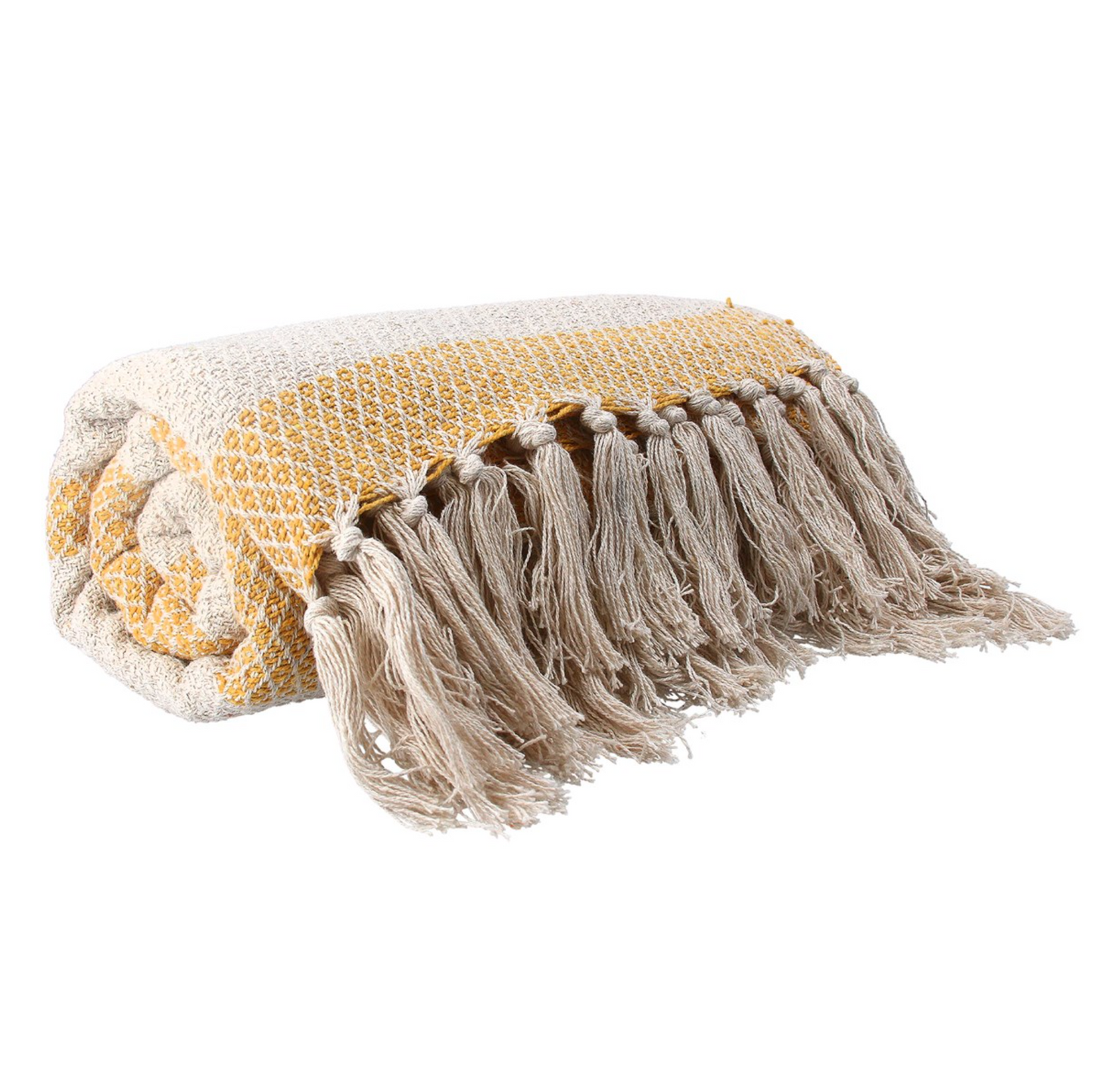 Cotton Throw 150cm - Mustard Woven Dash Or Diamond Throw
