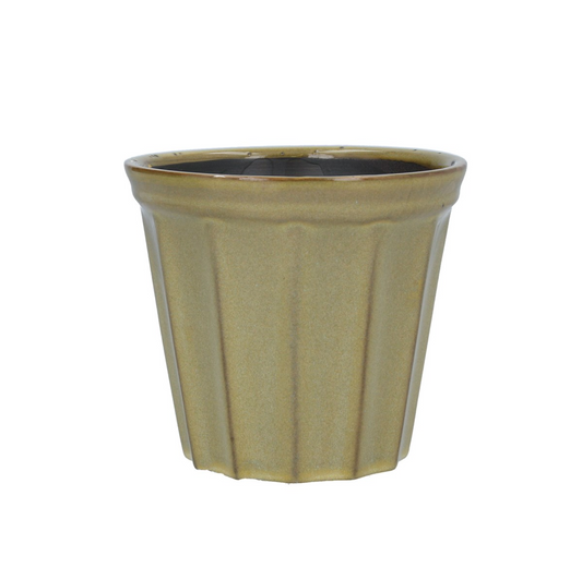 Ceramic Pot Cover 13.5cm- Chartreuse Ribbed
