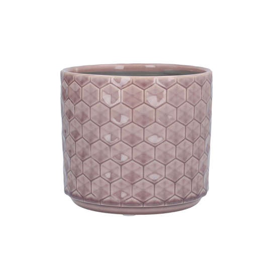 Dusky Mauve Honeycomb Stoneware Pot Cover