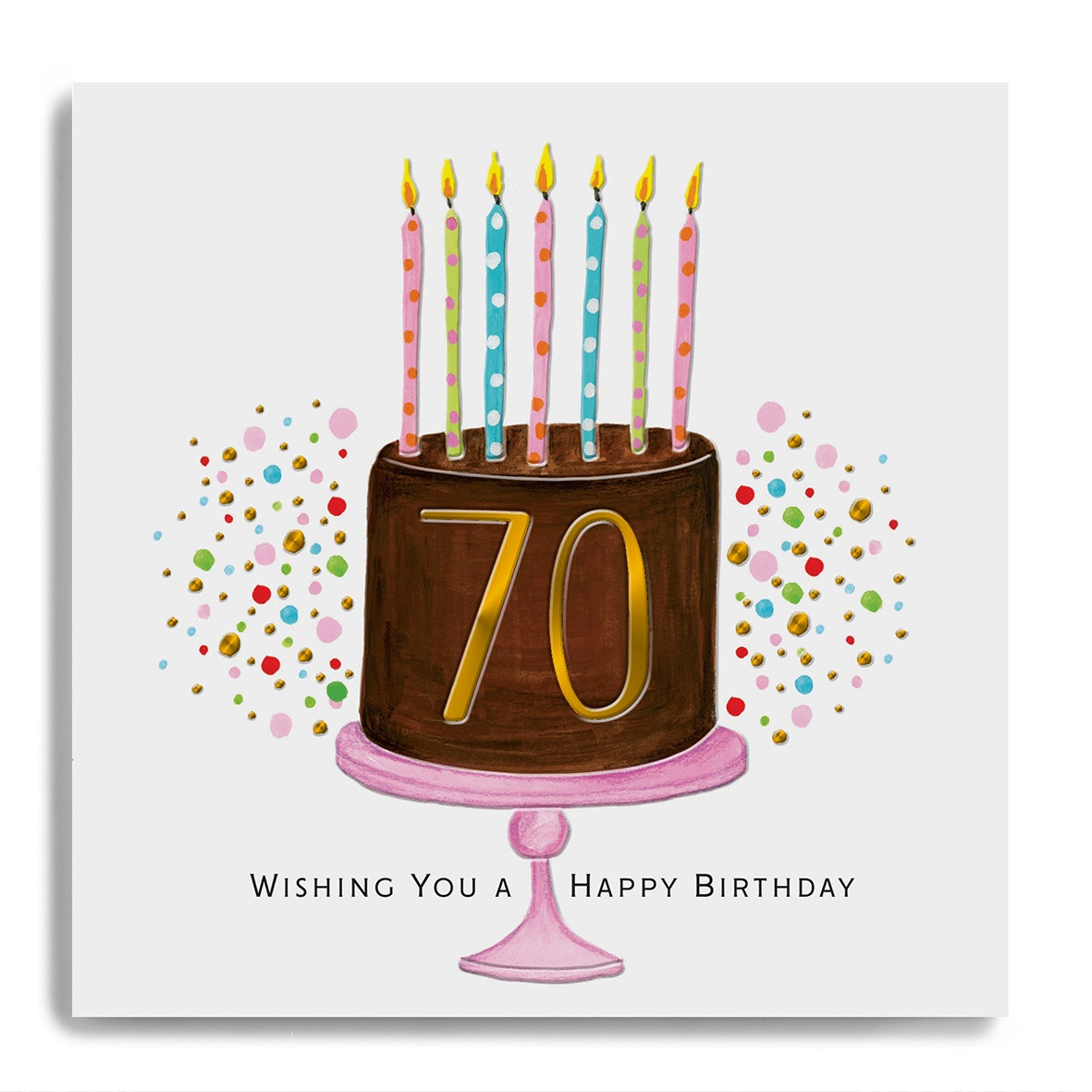 Age 70 Wishing You A Happy Birthday - Choc Cake and Candles