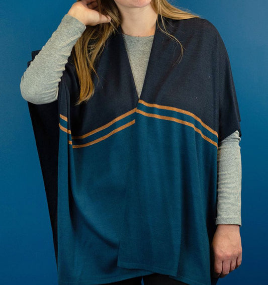 Navy and teal knit wrap stripe