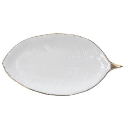 White/Gold Ceramic Leaf Trinket Dish