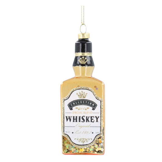 Glass whisky bottle with confetti