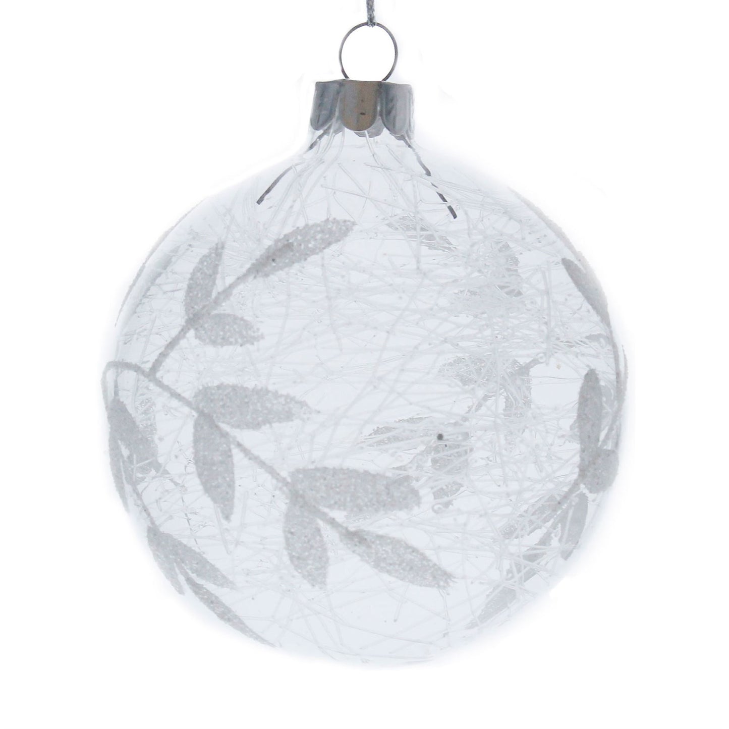 Clear Glass Bauble with Silver Leaves