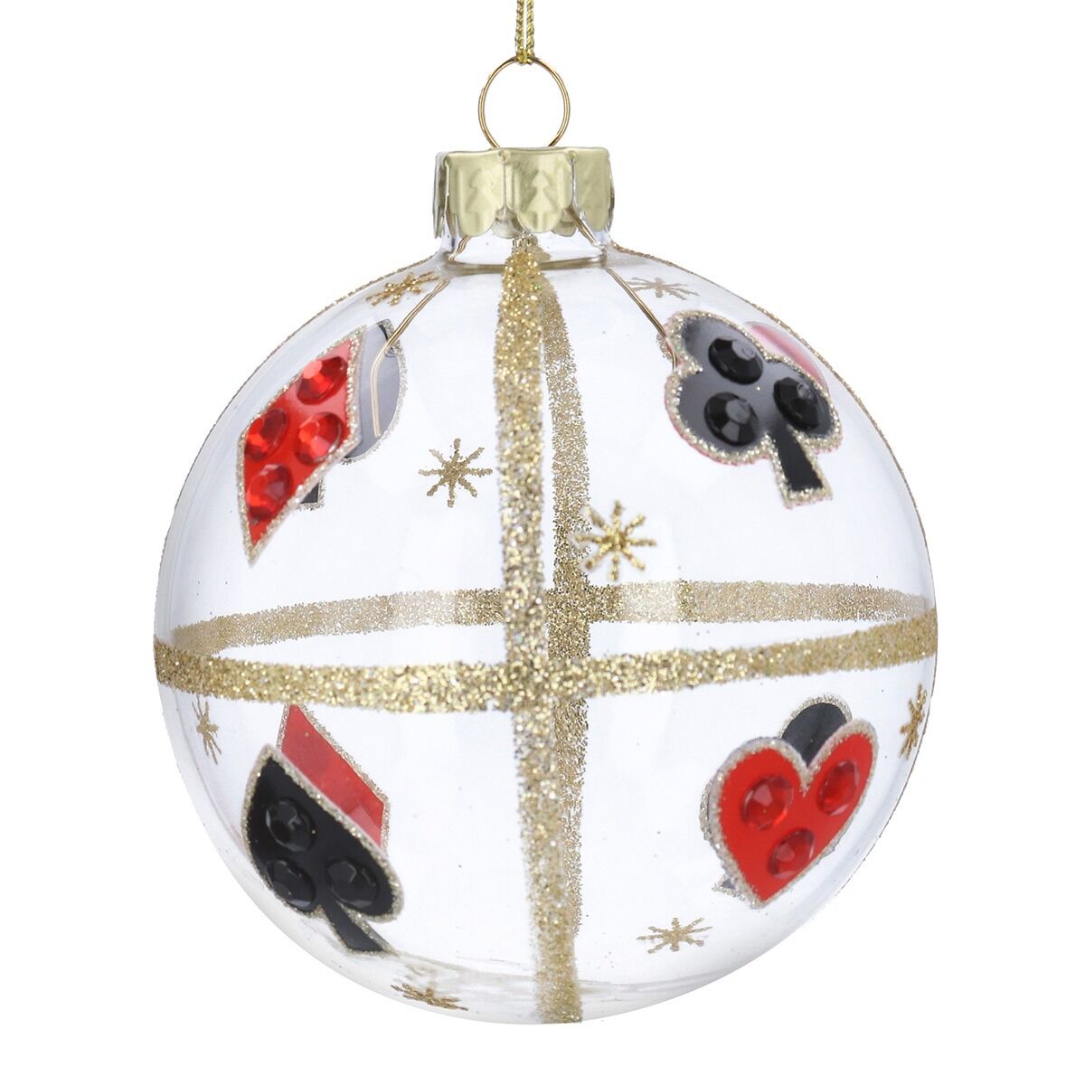 Clear glass playing card motif bauble