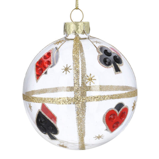 Clear glass playing card motif bauble