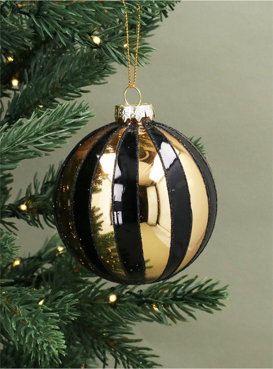 Black gold mirror striped glass bauble