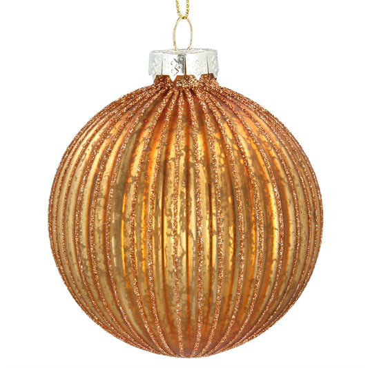 Amber Ribbed Glass Bauble