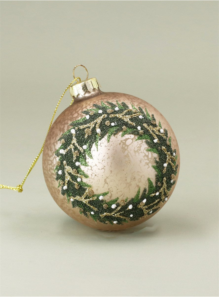 Antique glass gold ball green beaded wreath