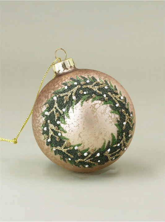 Antique glass gold ball green beaded wreath