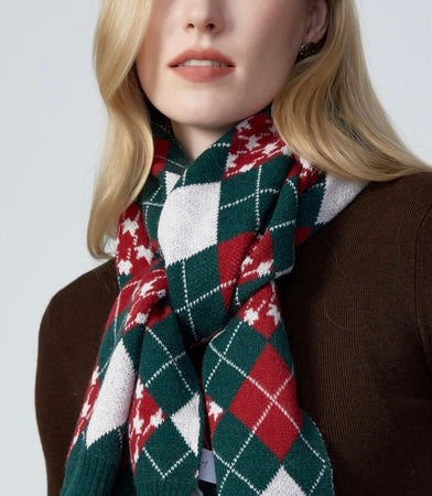 Green and Red Diamond Check Scarf