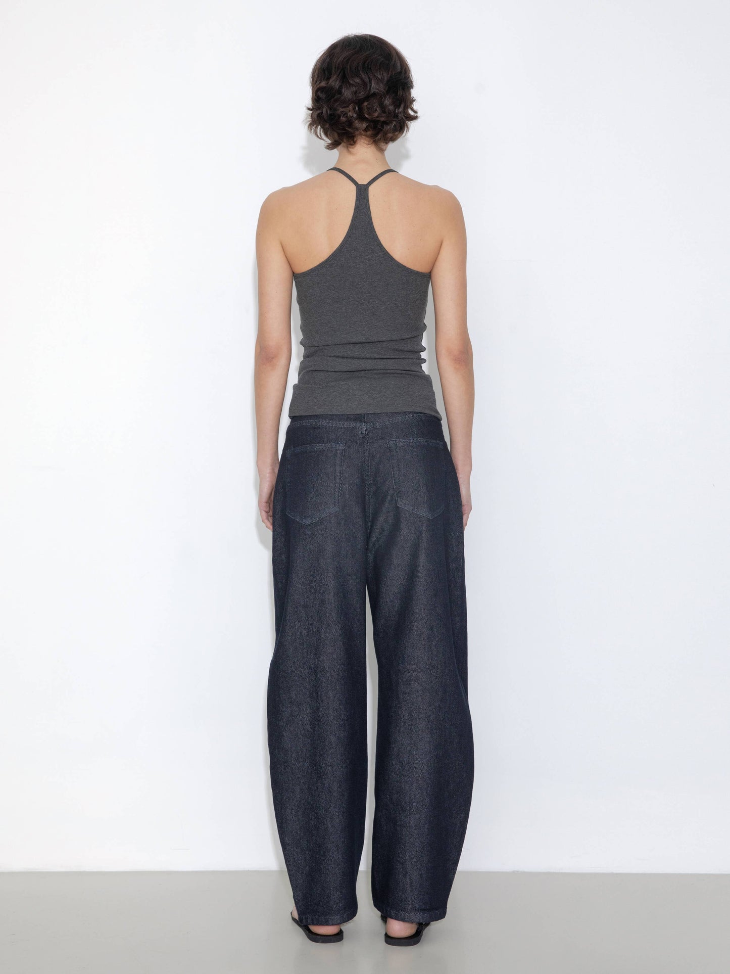 Panelled Loose-Fit Wide-Leg Tapered Jeans: Navy / L