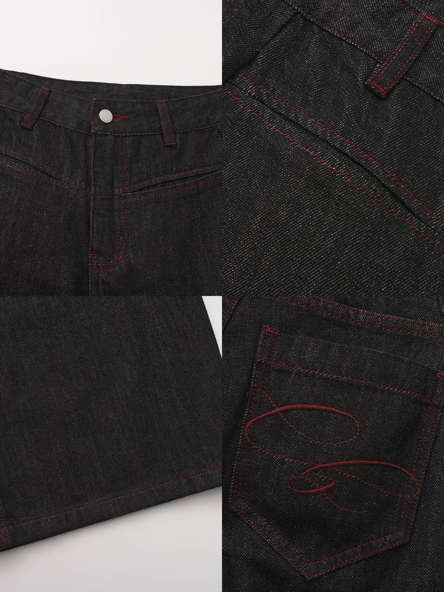 Vintage Curved Wide-Leg Trousers: Navy / M