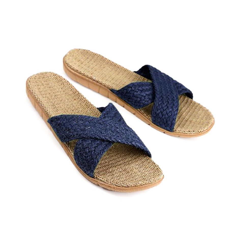 Navy Blue Crossover Woven Summer Sliders