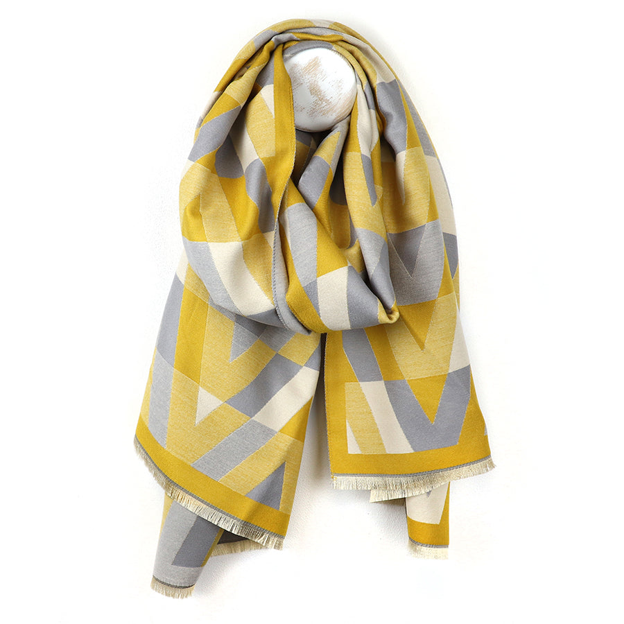 Ochre and grey mix geo chevron jacquard scarf