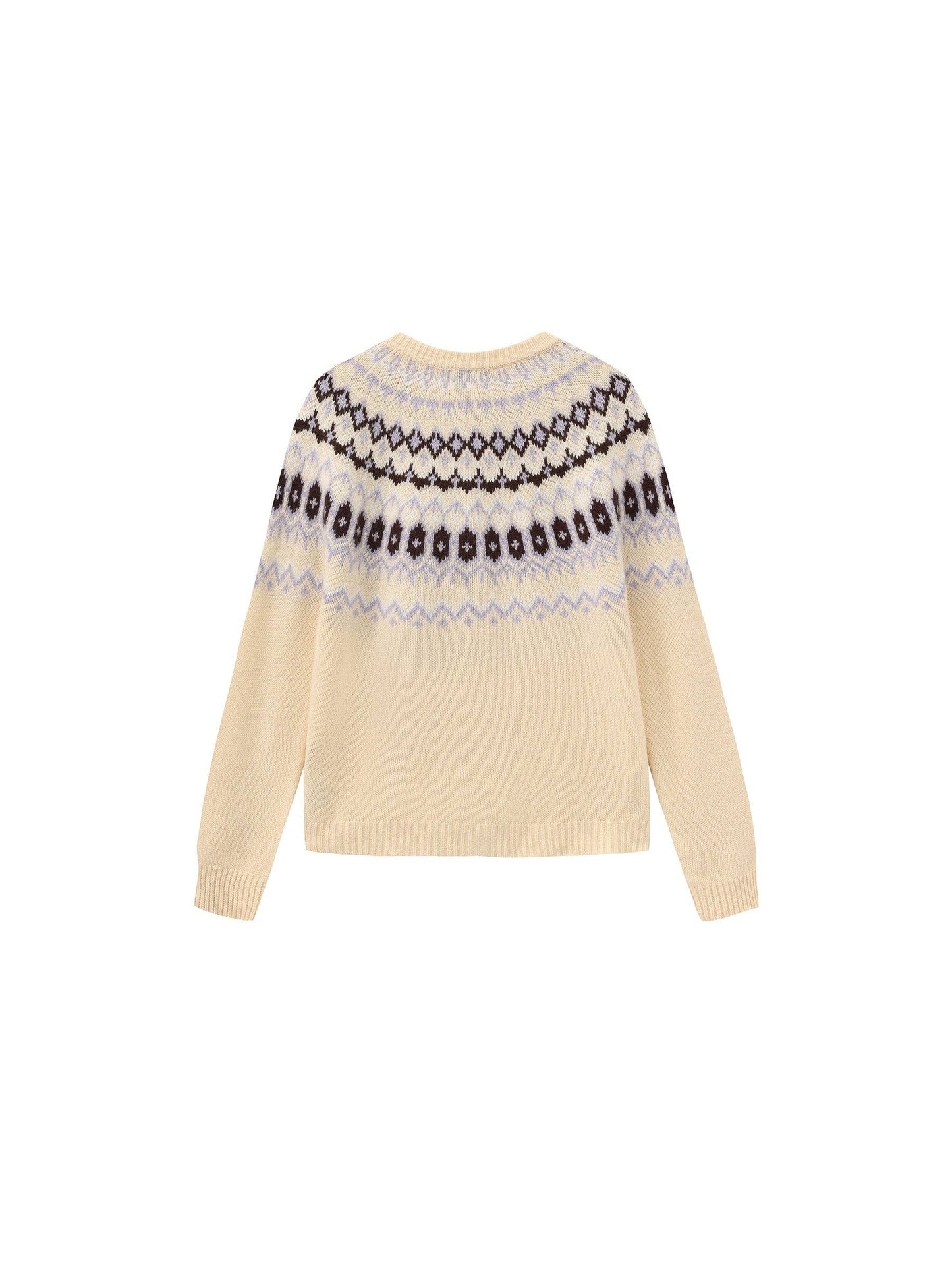 100% Wool Fair Isle Wool Knit Cardigan: Brown / S