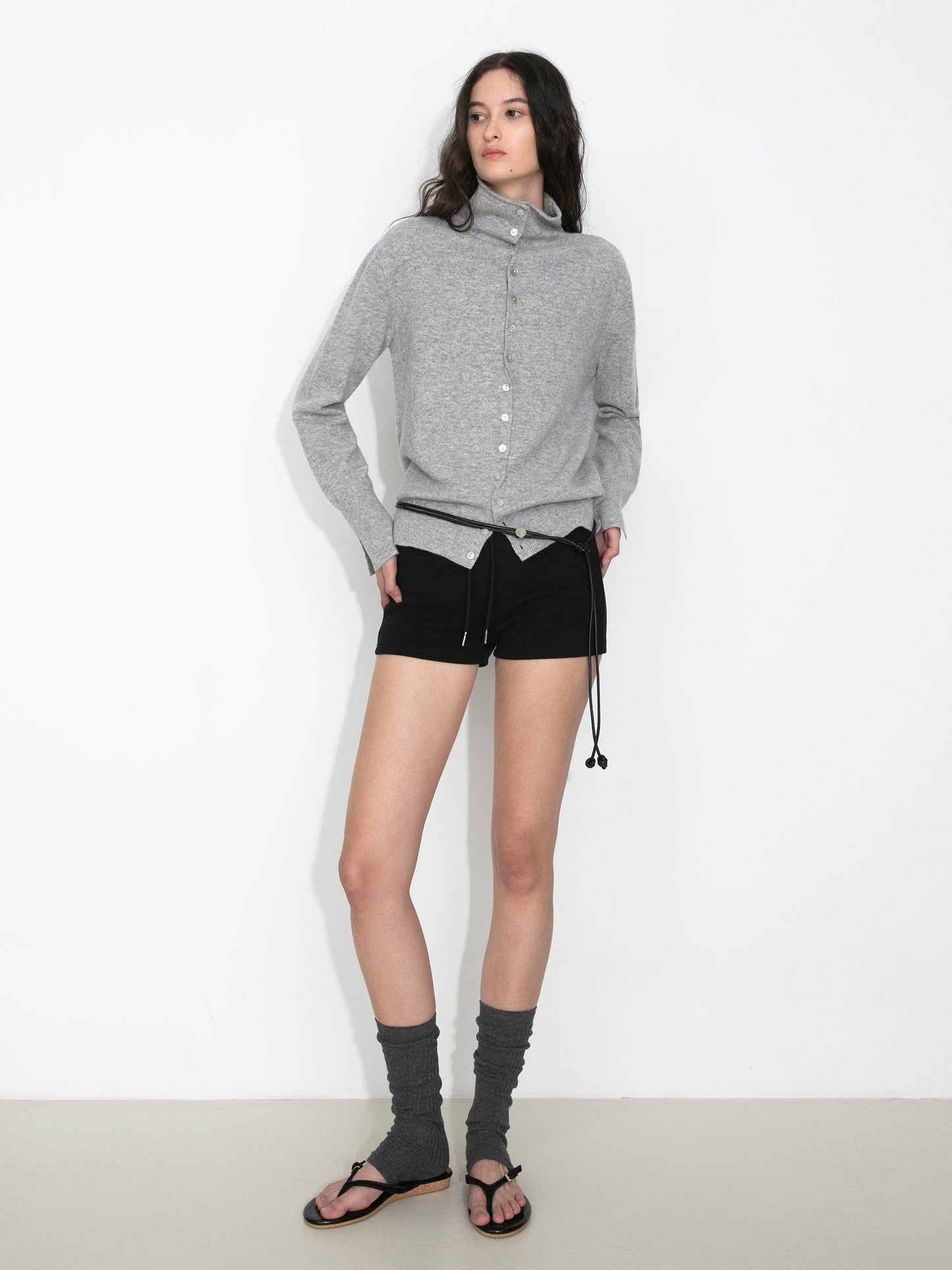 Relaxed Knit Cardigan Jacket in 100% Wool: Gray / UN