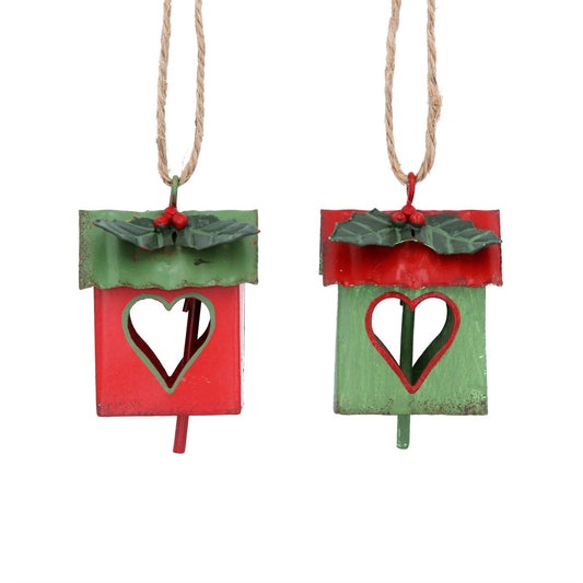 Red/Green Tin Birdhouse Dec