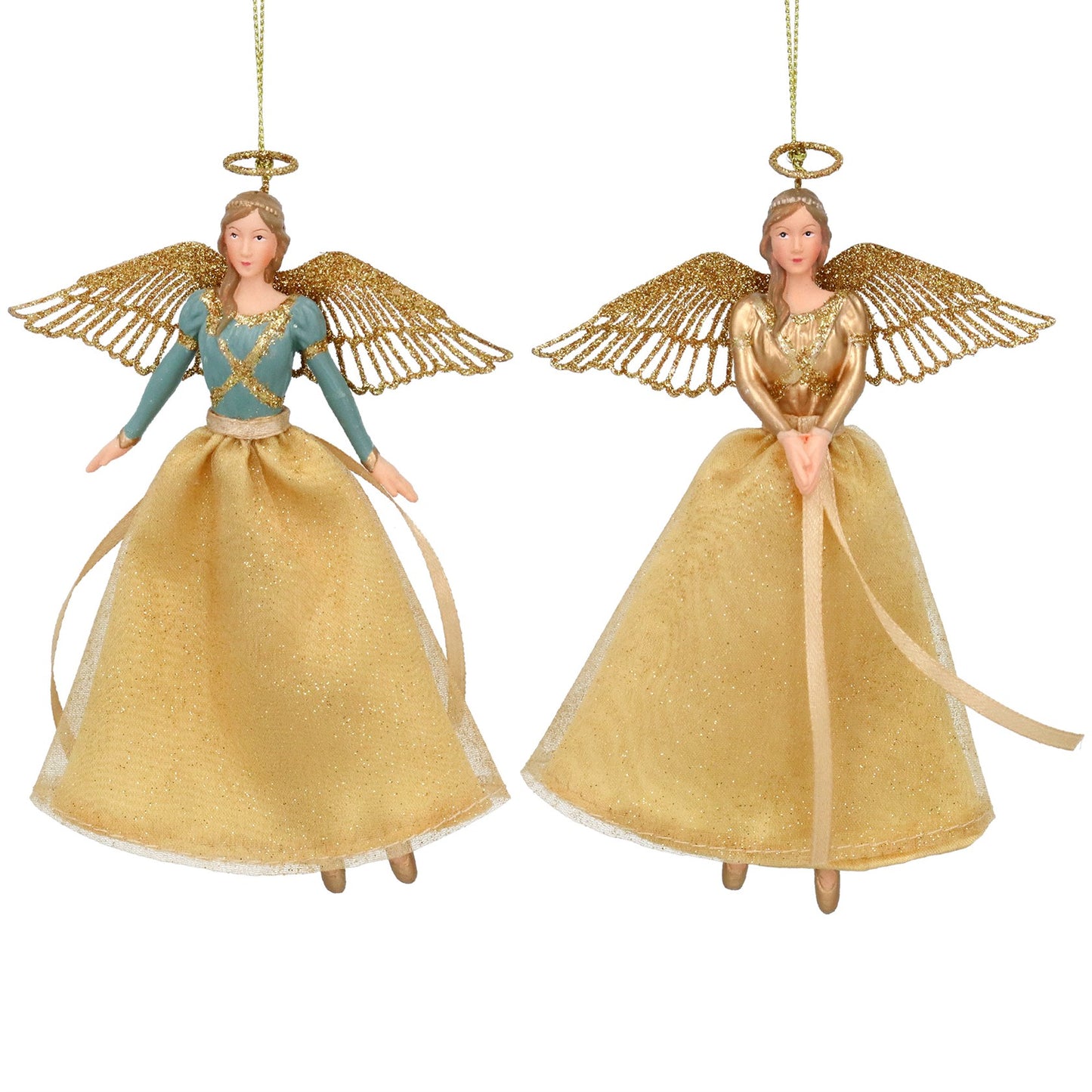 Resin Dec 15cm - Gold/Green Fabric Angel