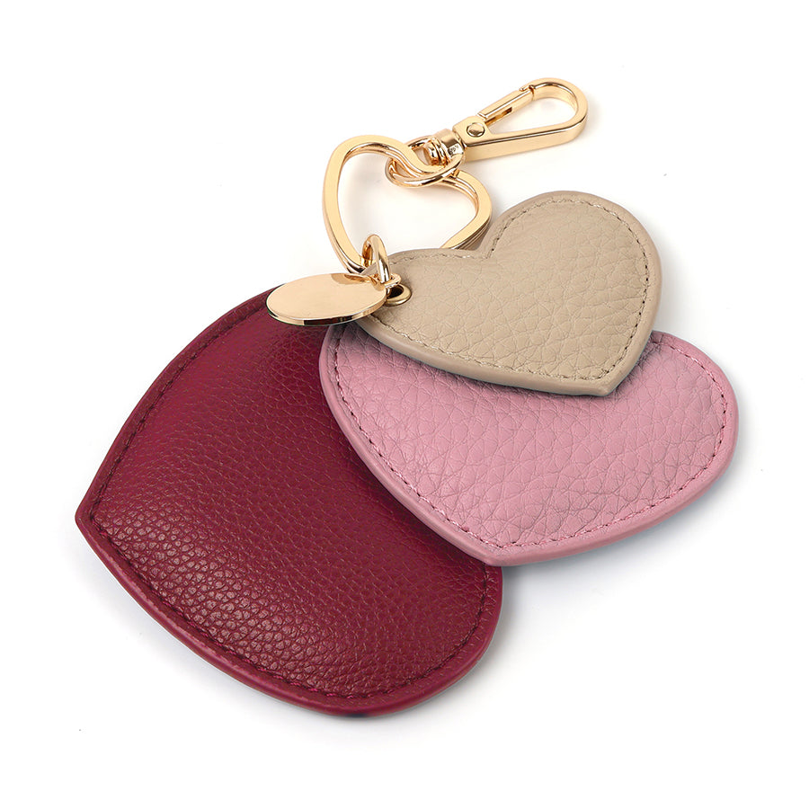 Beige,red,pink vegan leather hearts keyring