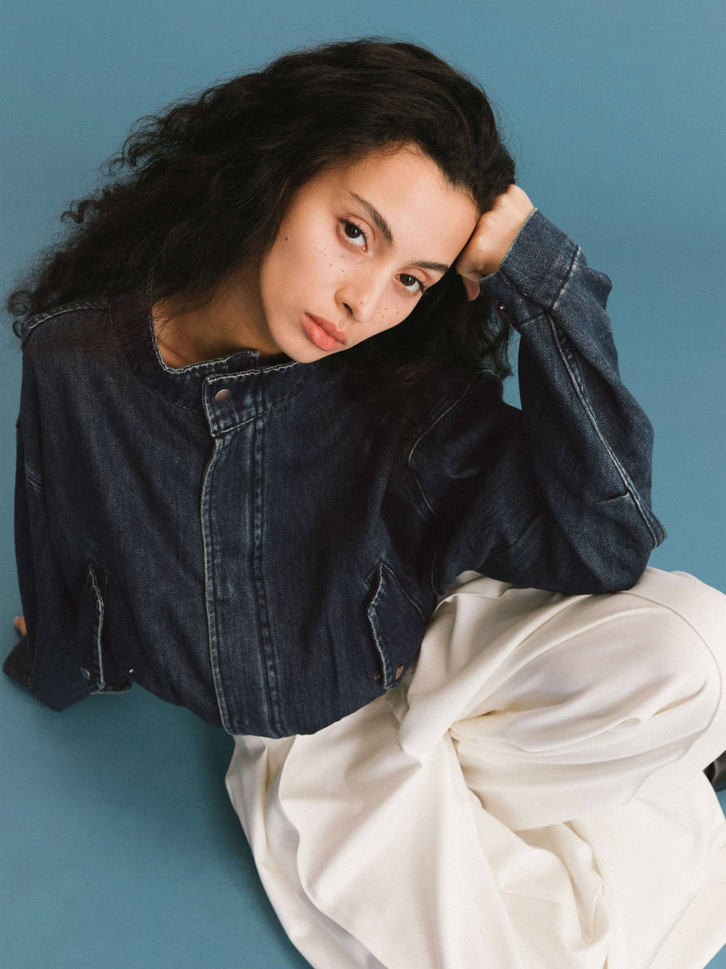 Funnel Neck Denim Jacket: SteelBlue / UN