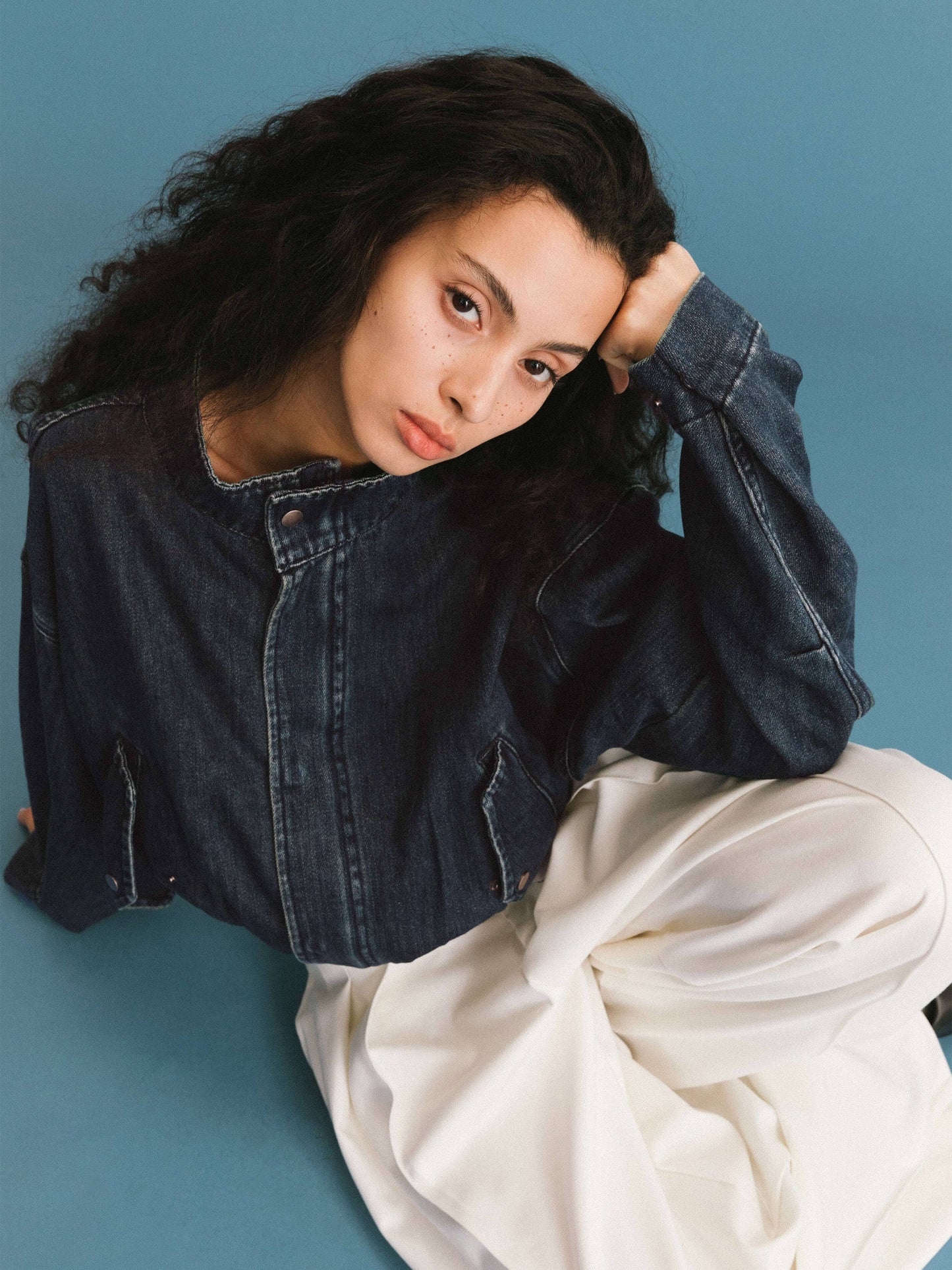 Funnel Neck Denim Jacket: SteelBlue / UN