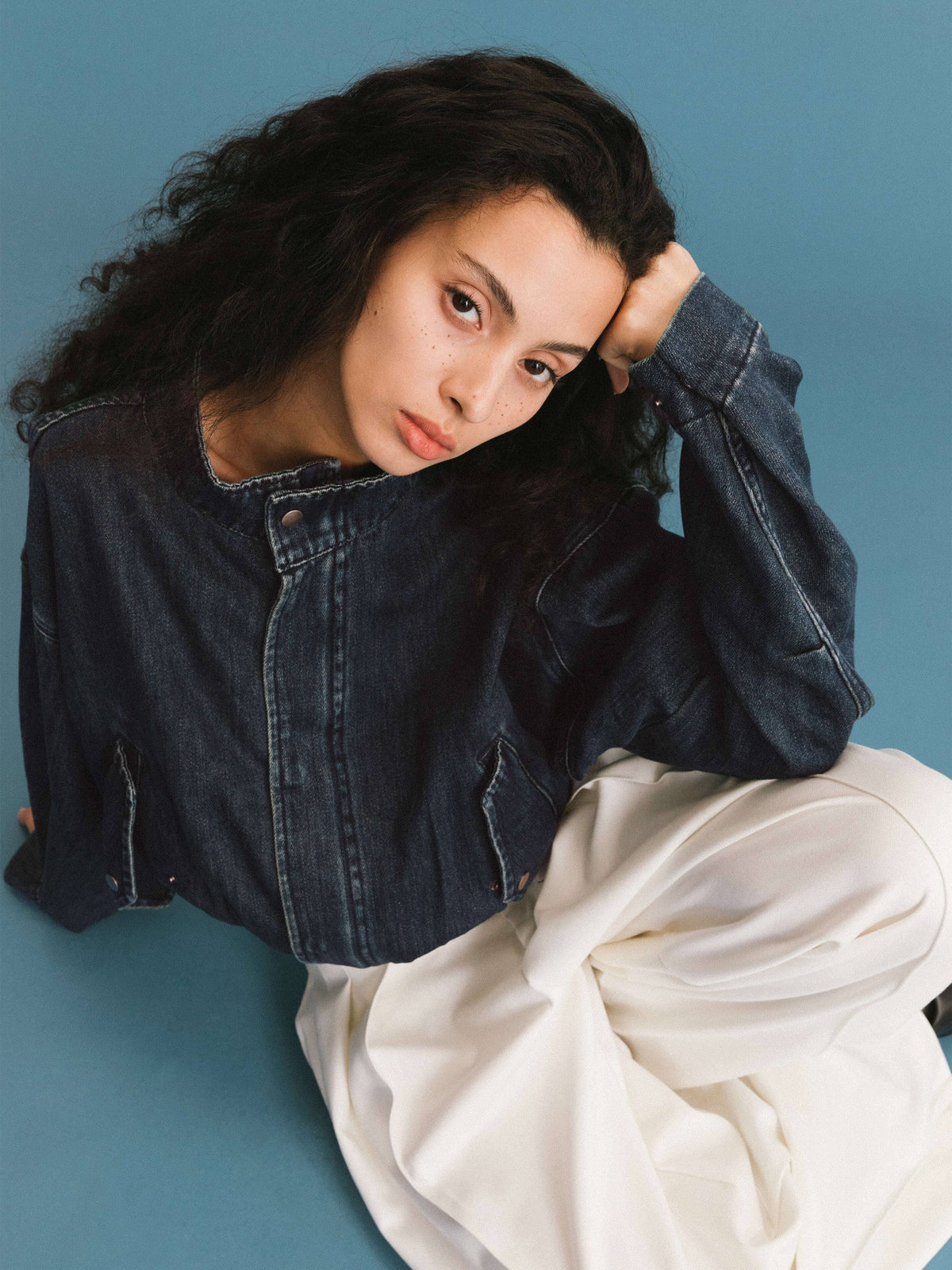 Funnel Neck Denim Jacket: SteelBlue / UN