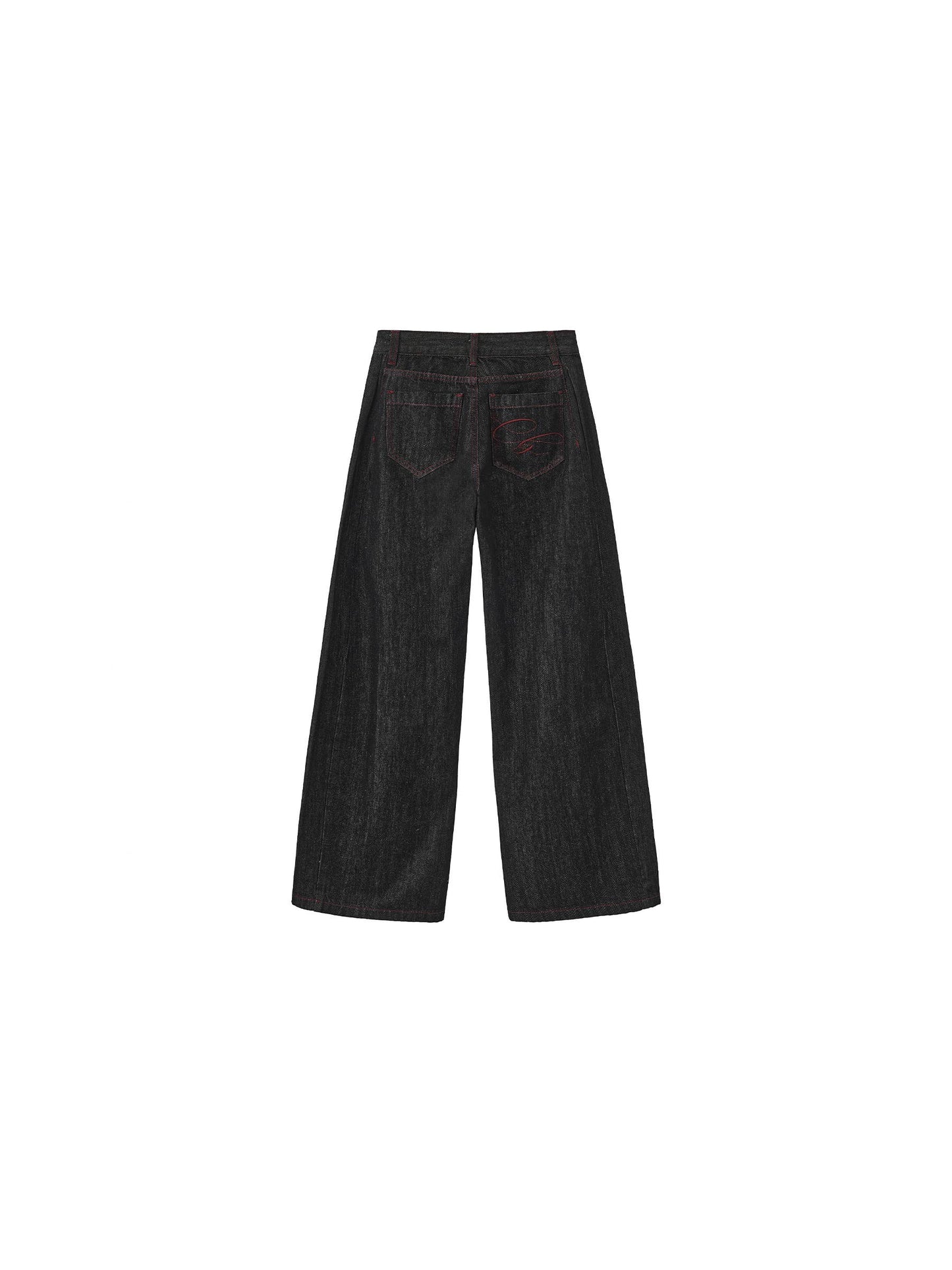 Vintage Curved Wide-Leg Trousers: Navy / L