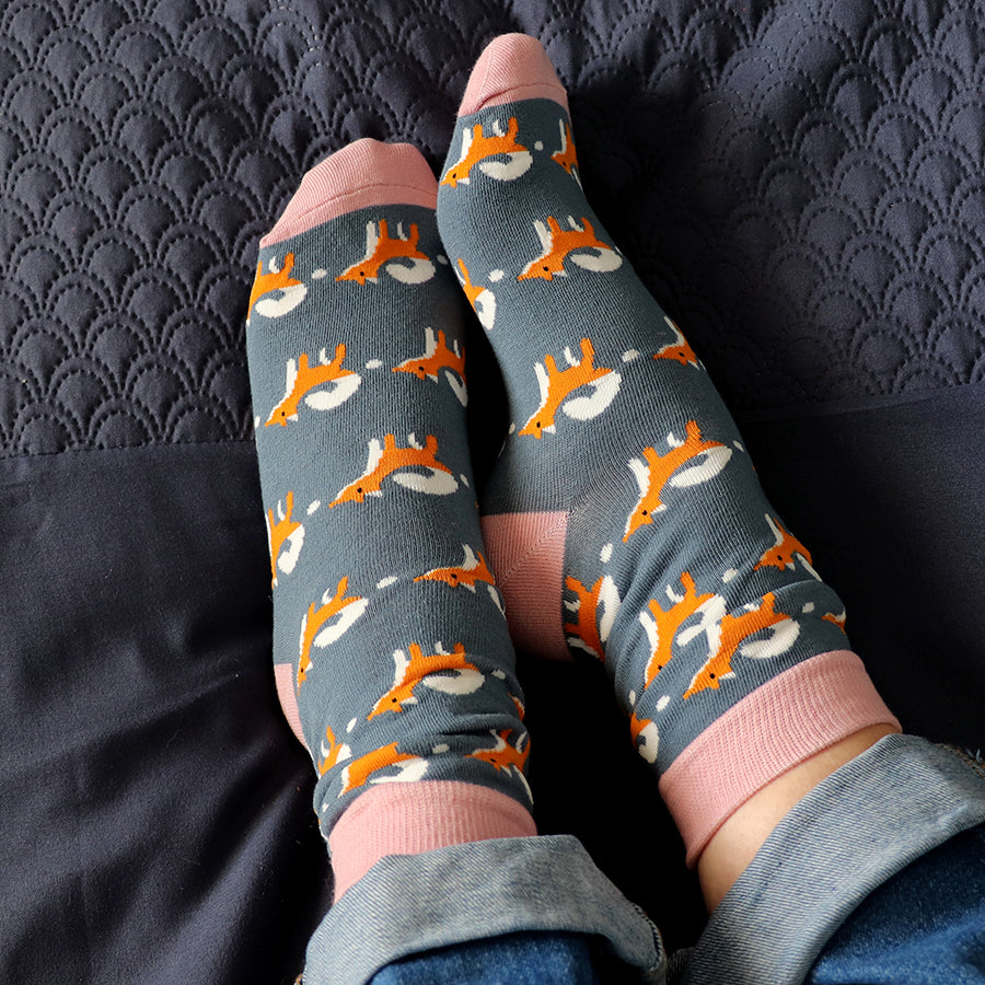 Grey & Pink Fox Organic socks