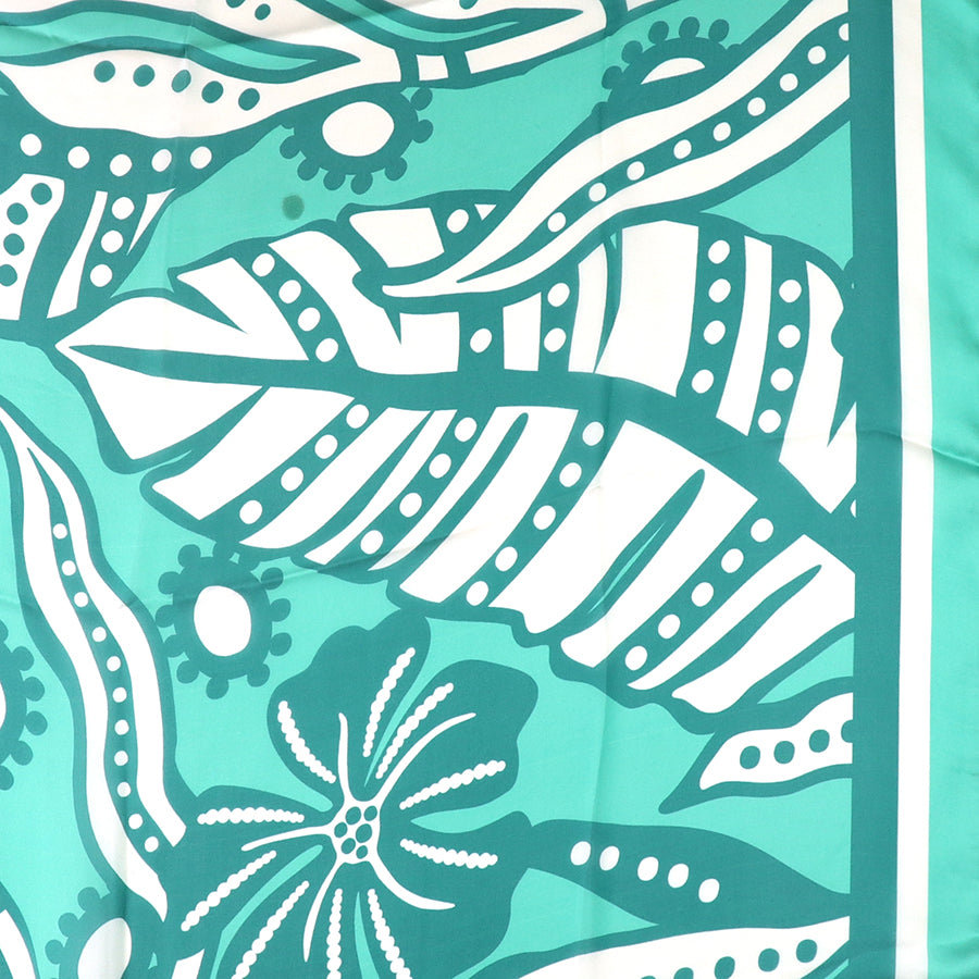 Recycled aqua graphic monstera print silky scarf
