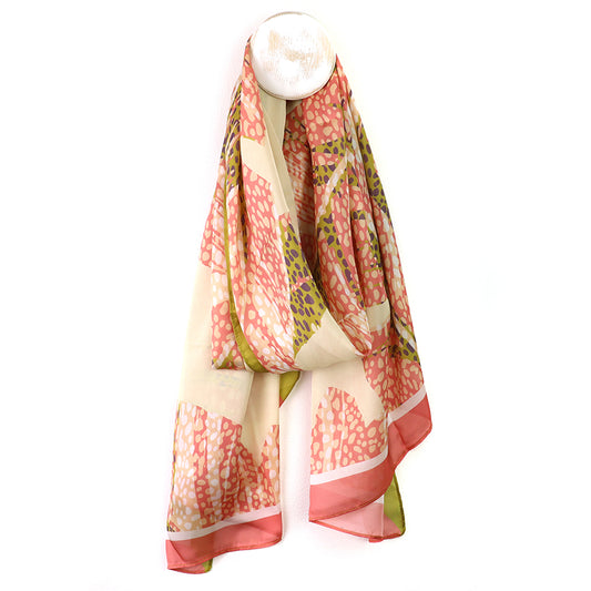 Recycled peach and lime silky mottled print scarf