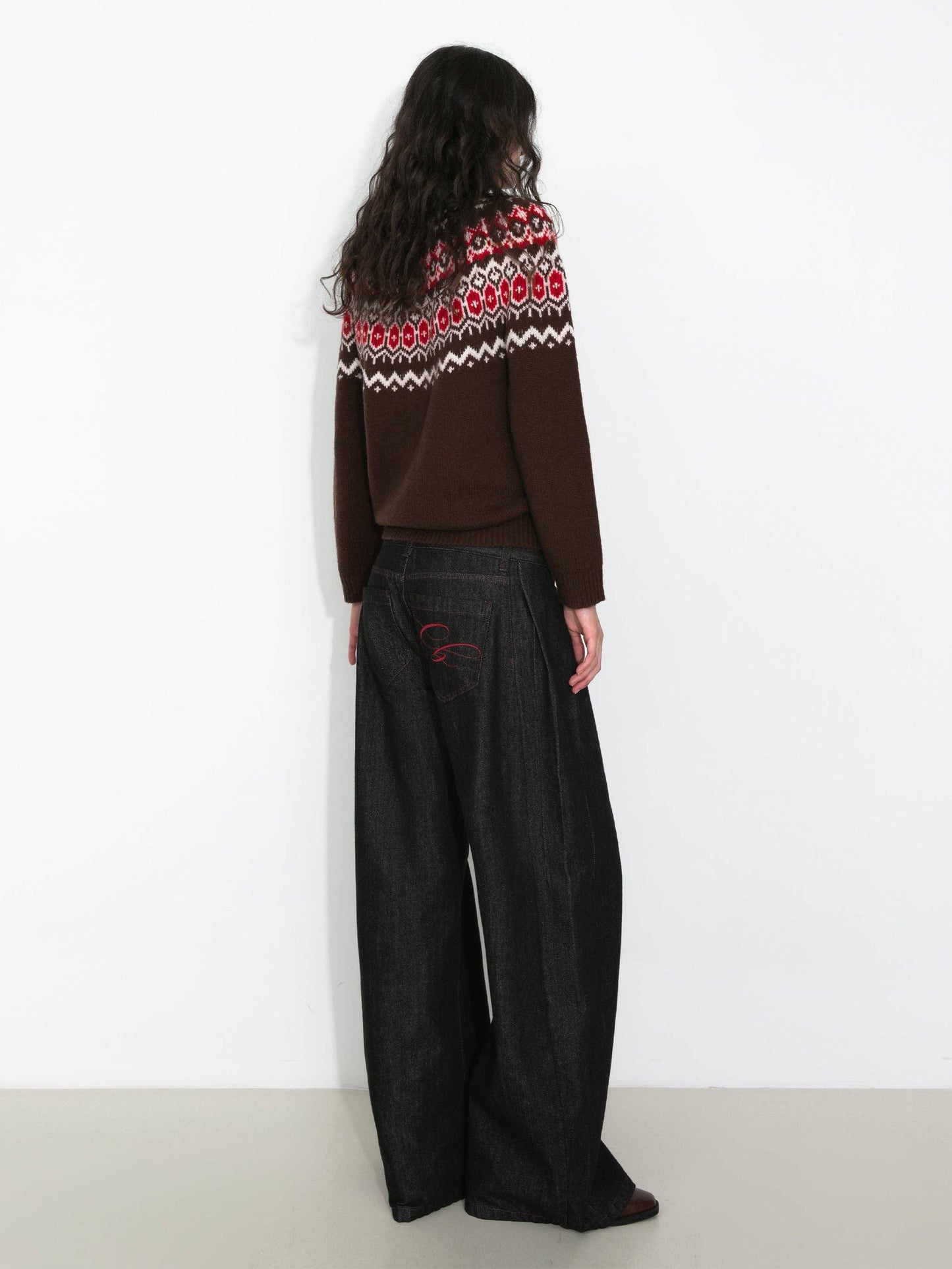 100% Wool Fair Isle Wool Knit Cardigan: Brown / S
