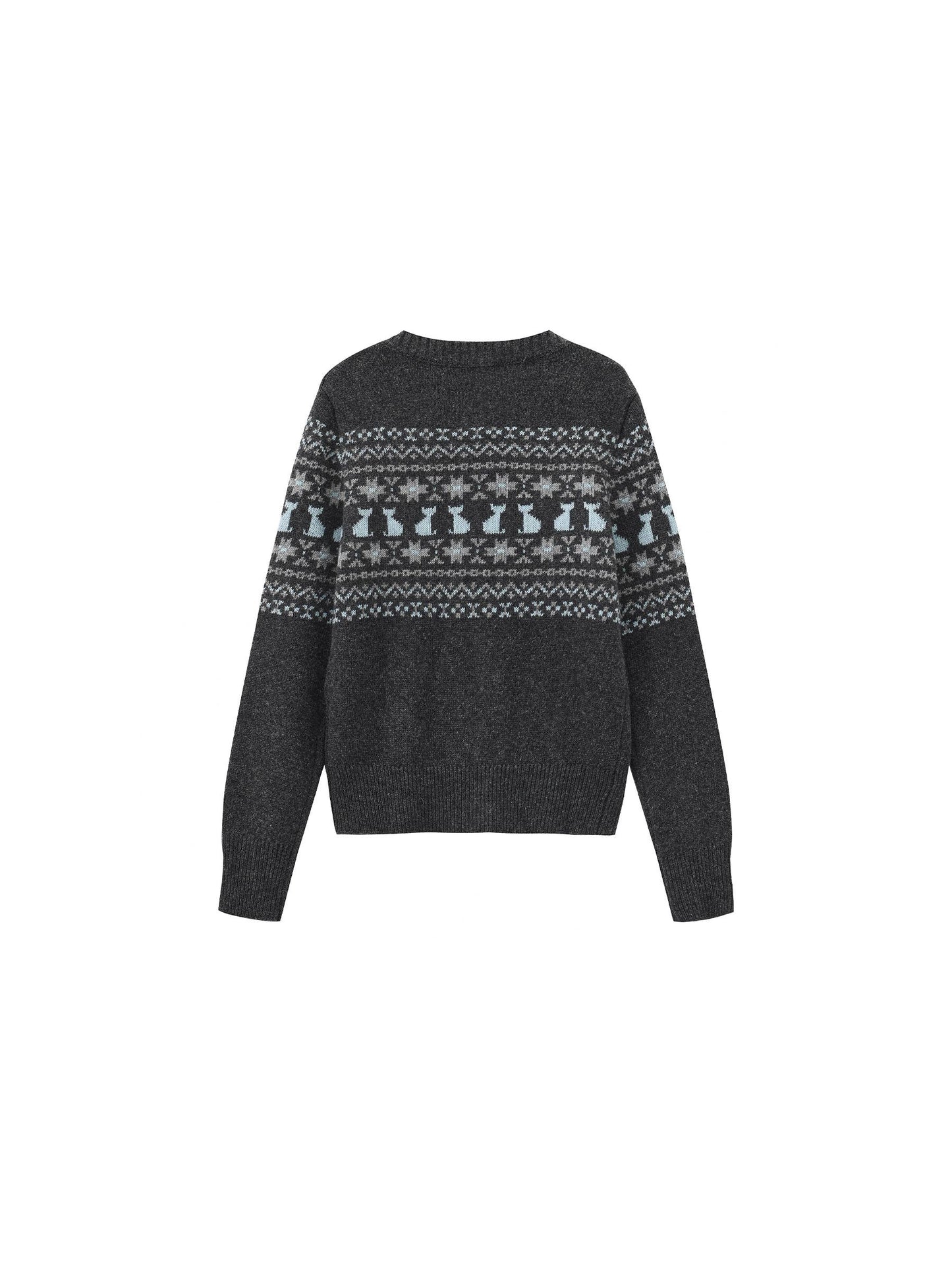 CUBIC Cat Print Fair Isle Wool-Blend Cardigan: Gray / M