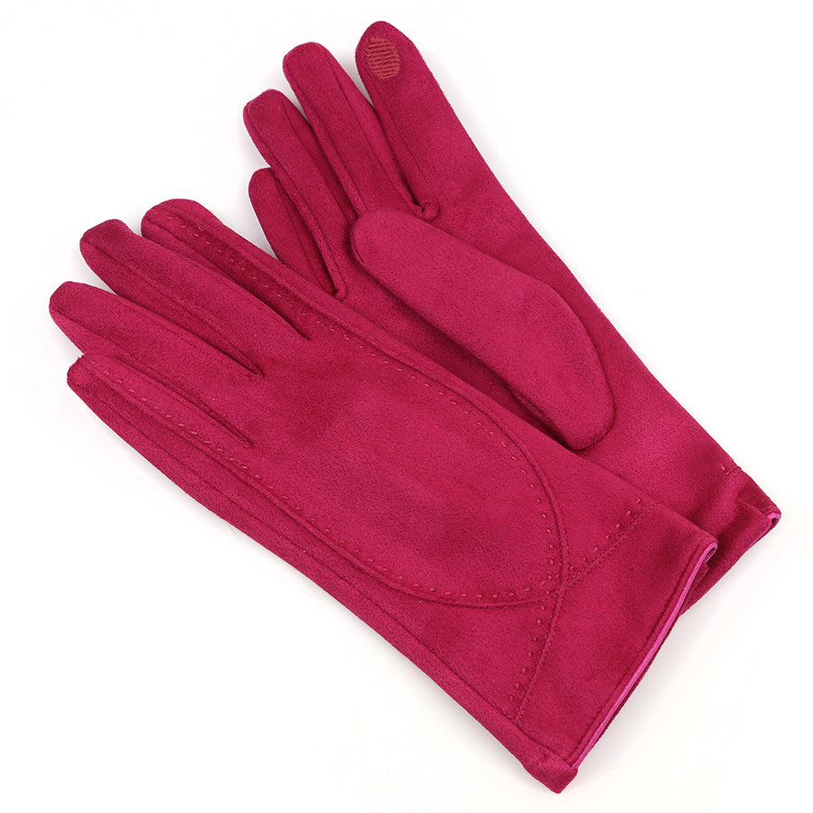 FUCHSIA FAUX SUEDE STITCH DETAIL GLOVE