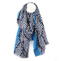 Blue border monochrome leaf print scarf