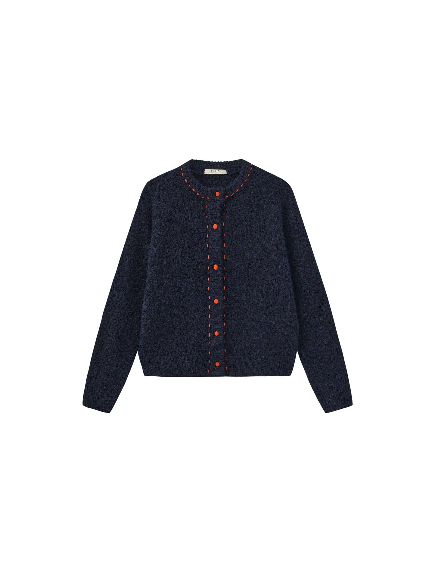 Wool-Blend Contrast Ribbed Cuff Cardigan: Navy / UN