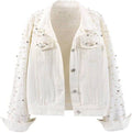 Pearlies & Crystals Embellished Denim Jacket: Cream
