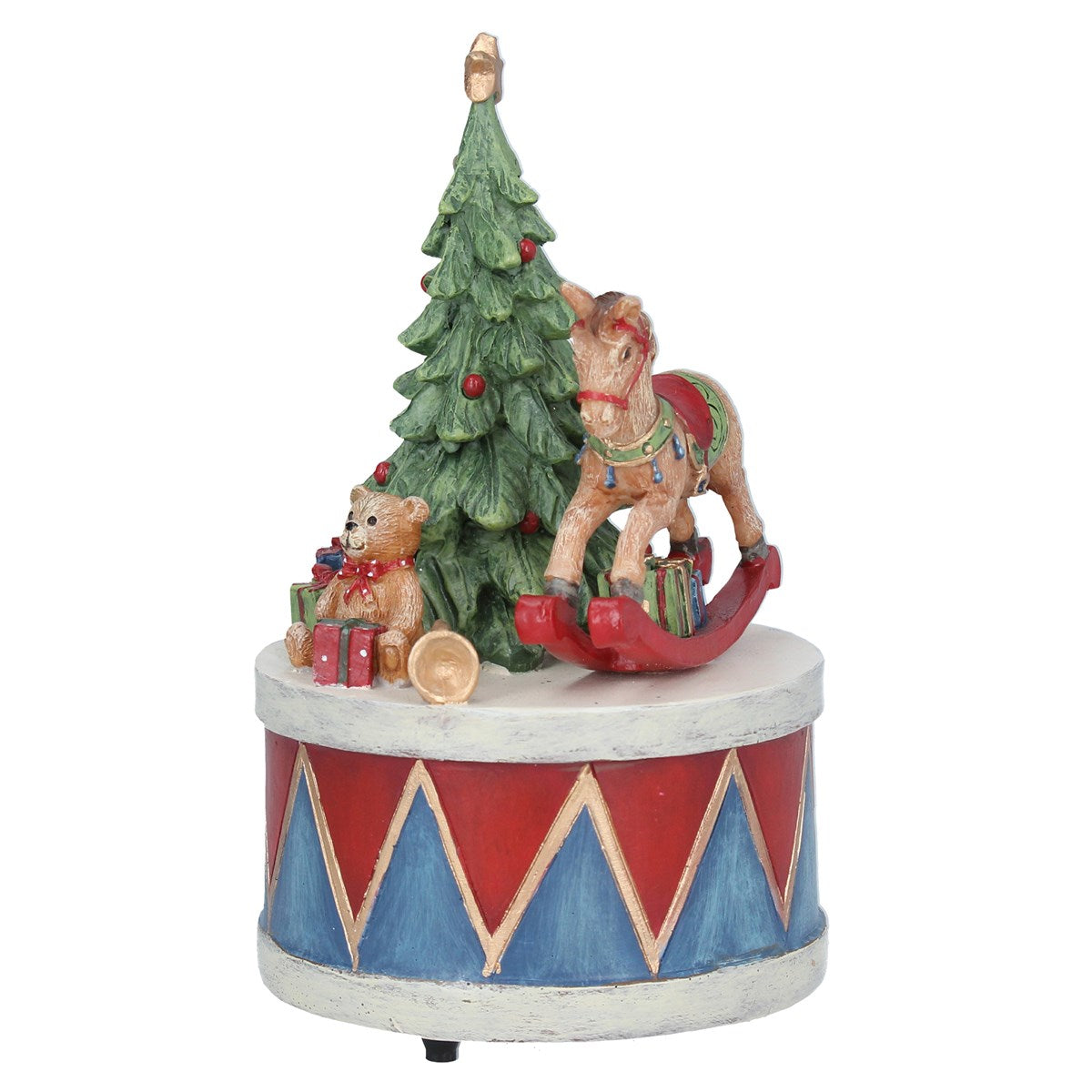 We Wish You A Merry Christmas Music Box Drum with Toys and Rocking Horse