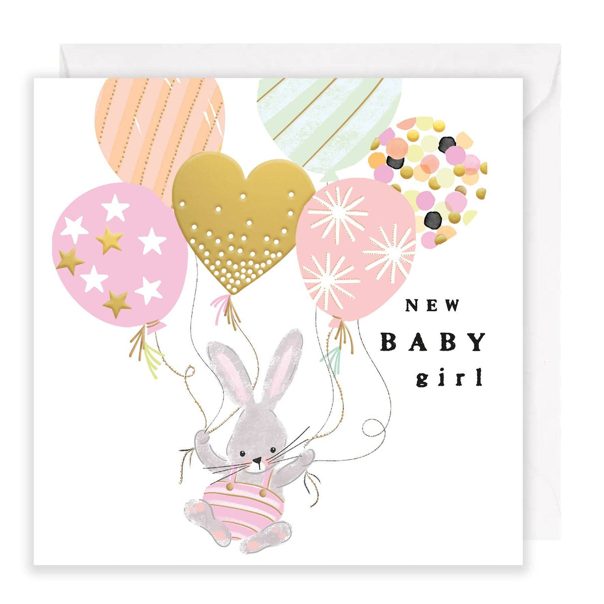 New Baby Girl - Bunny with Balloons